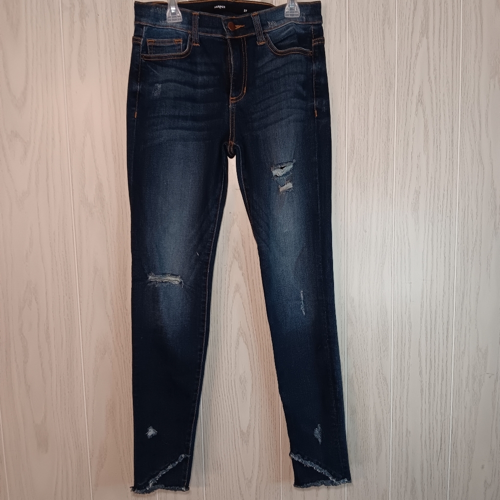 Harper dark wash distress straight legged hem distressed stretch pant size 27.